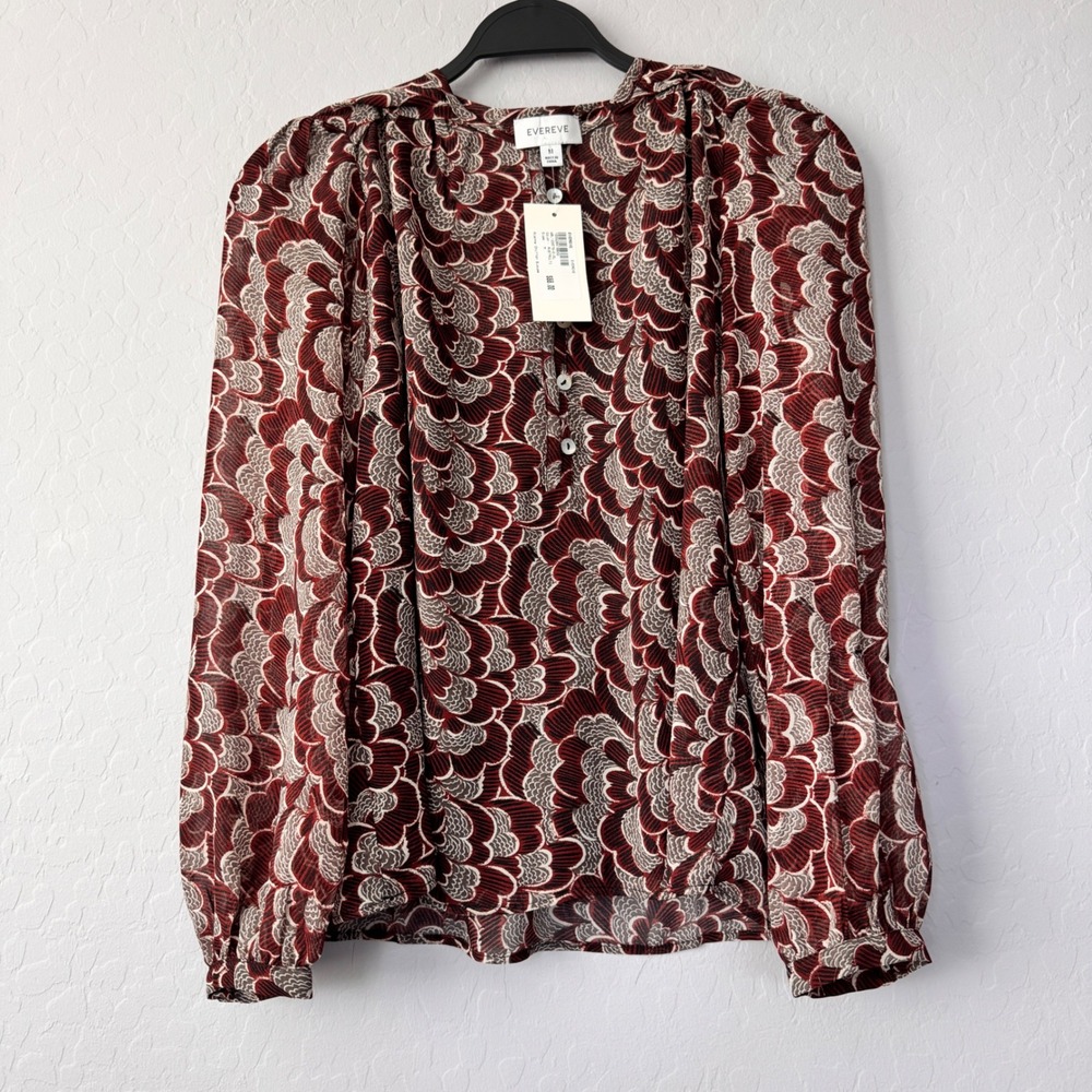 NWT Evereve Alana Chiffon Blouse Camisole Long‎ Sleeve Floral Print Top M
